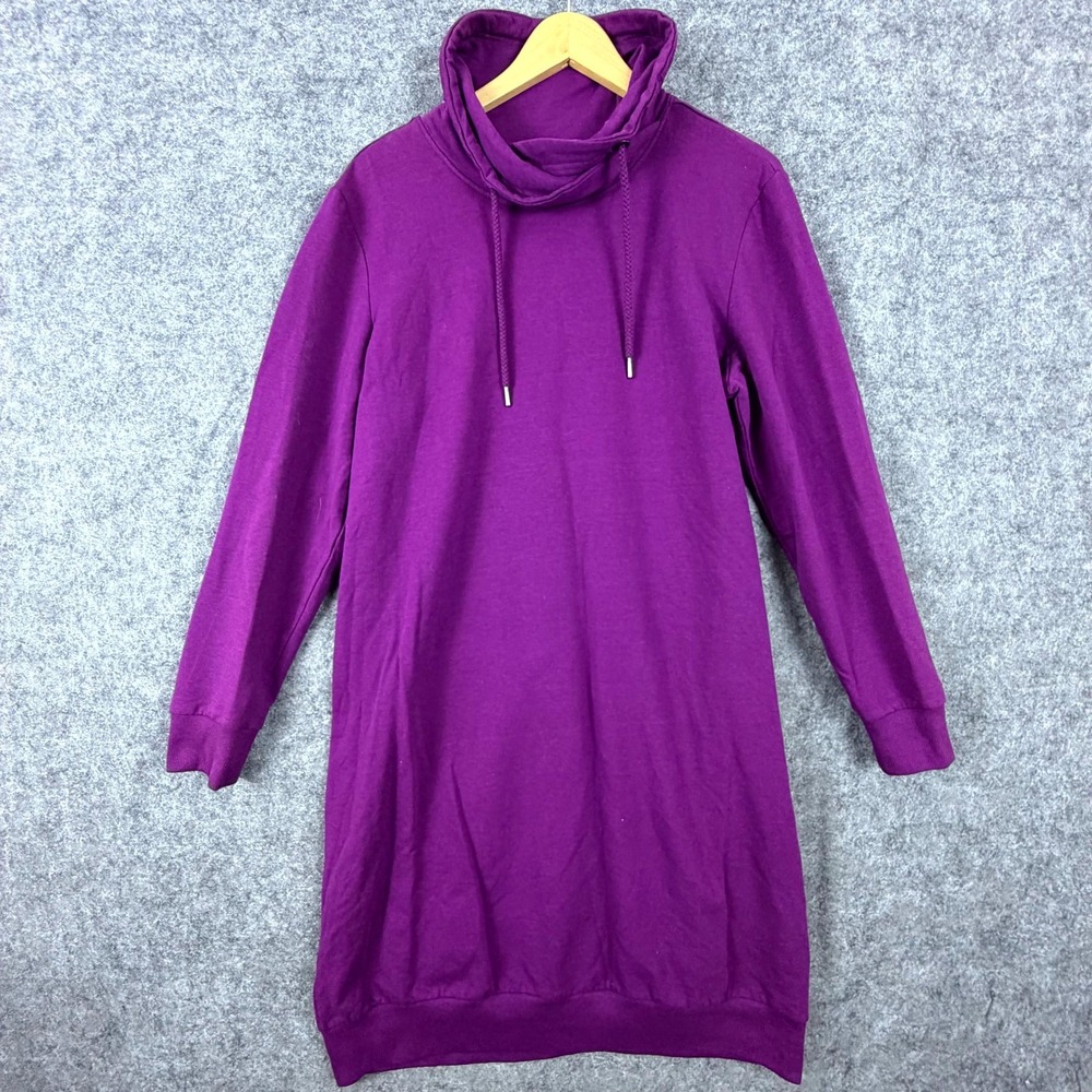 Serra Sweatshirt Dress Womens Large Purple Fleece Lined Athleisure Cowl Neck